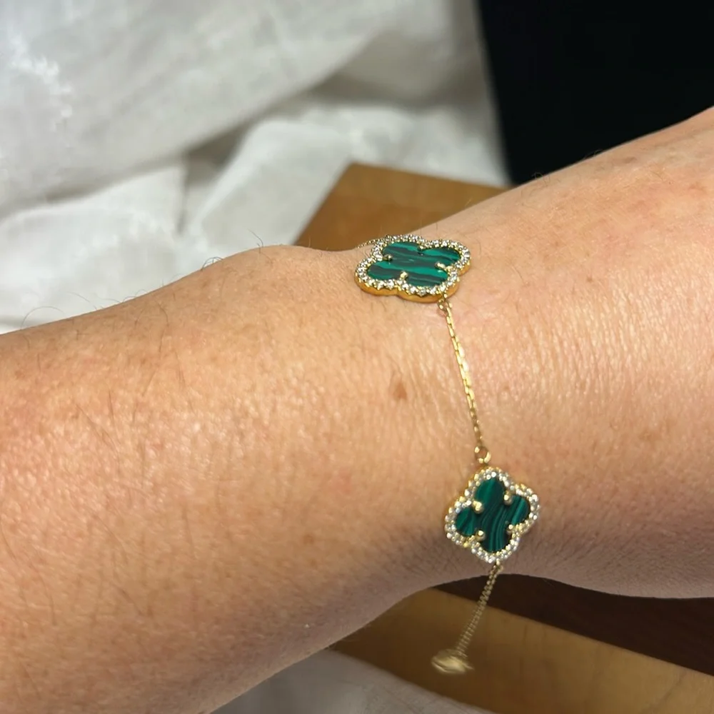 NWT Rachel Zoe 18k gold over sterling silver bracelet malachite clover bracelet